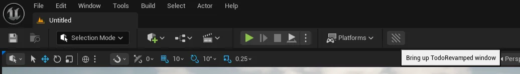 The button to open the plugin, as seen in the Unreal toolbar.