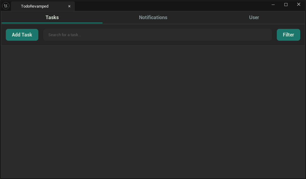 The empty Tasks, with buttons to add a task and open the filtering menu.