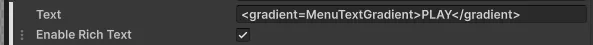 The rich text Text value showing how to open and close gradient tags to use gradients in UI Toolkit.